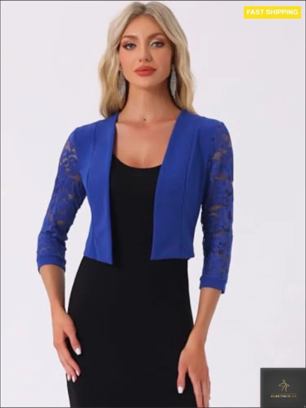 Elegant Lace Shrug Sheer Cardigan 3/4 Sleeve Open Front Formal Bolero Jacket